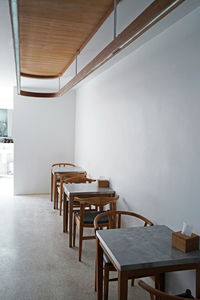 Empty chairs and tables in building