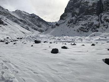 Scenic view of snowcapped mountains against sky