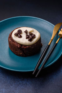 High angle view of dessert in plate on table