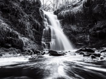 Low angle view of waterfall