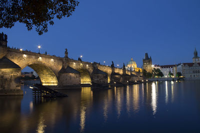 View of bridge over river at night