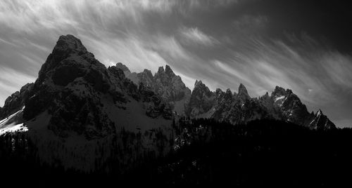 Scenic view of mountains against cloudy sky