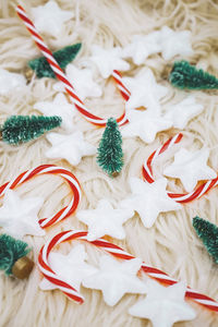 Close-up of christmas decorations on table