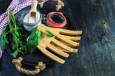 High angle view of food on table