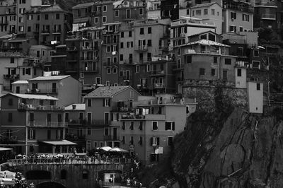 High angle view of buildings in city five lands manarola liguria italy