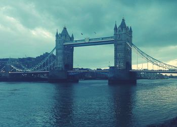 View of suspension bridge over river