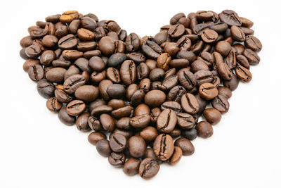 Close-up of coffee beans against white background