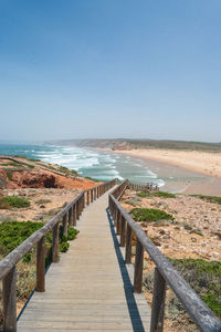 Scenic view of sea against clear blue sky