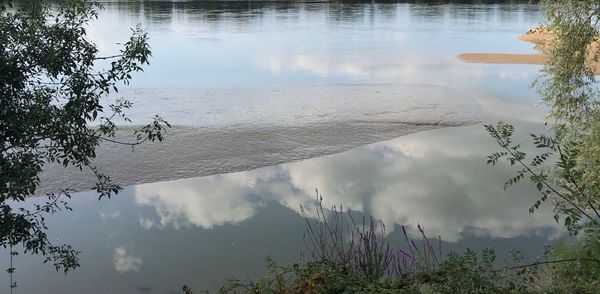 High angle view of lake against sky