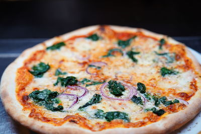 Close-up of pizza on table