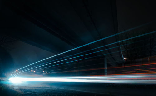 Light trails on road at night