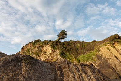 Low angle view of rock formations against sky