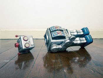 Toy car on hardwood floor