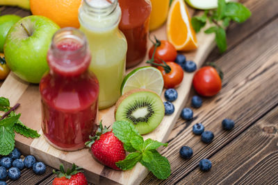 High angle view of fruits on table