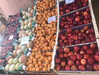 High angle view of fruits for sale in market