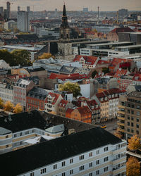 High angle view of buildings in city