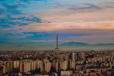 High angle view of buildings in city