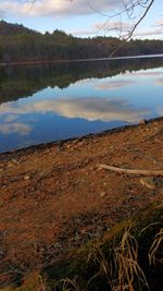 Scenic view of lake against cloudy sky