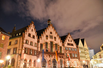 Low angle view of buildings at night