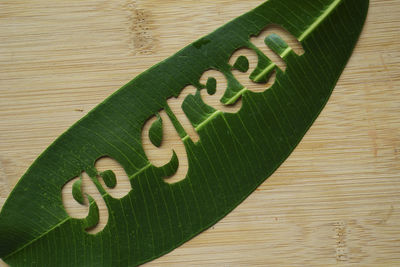 Close-up of text on wood