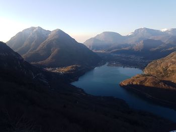 Scenic view of river passing through mountains