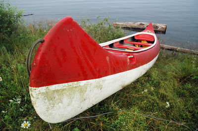 Canoe on lakeside