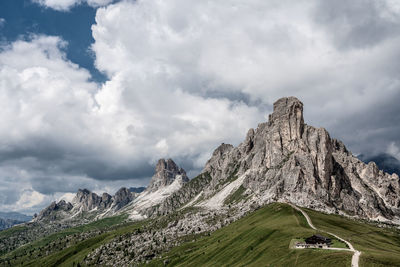 Panoramic view of nuvolau mountain in the dolomites, italy.