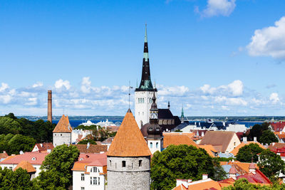 Panoramic view of buildings in city against sky