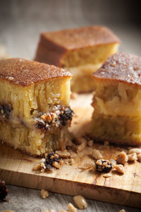 Close-up of cake on cutting board