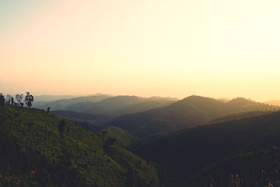 Scenic view of mountains against sky during sunset