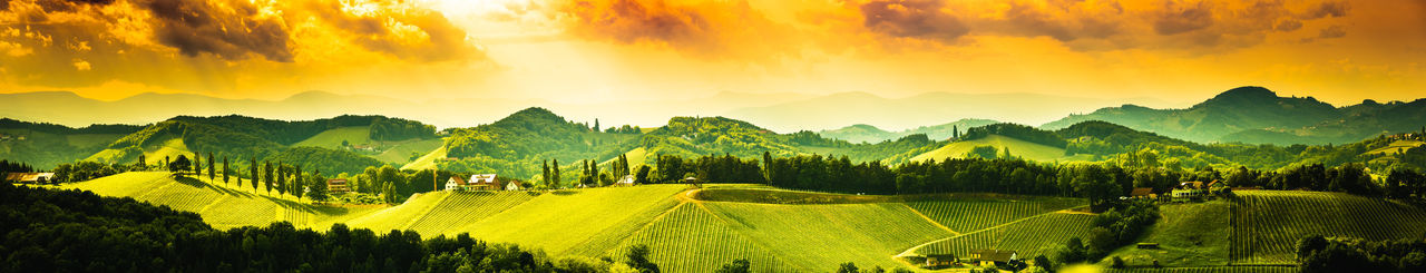 Panoramic view of landscape against sky during sunset