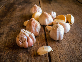 High angle view of pumpkins on table