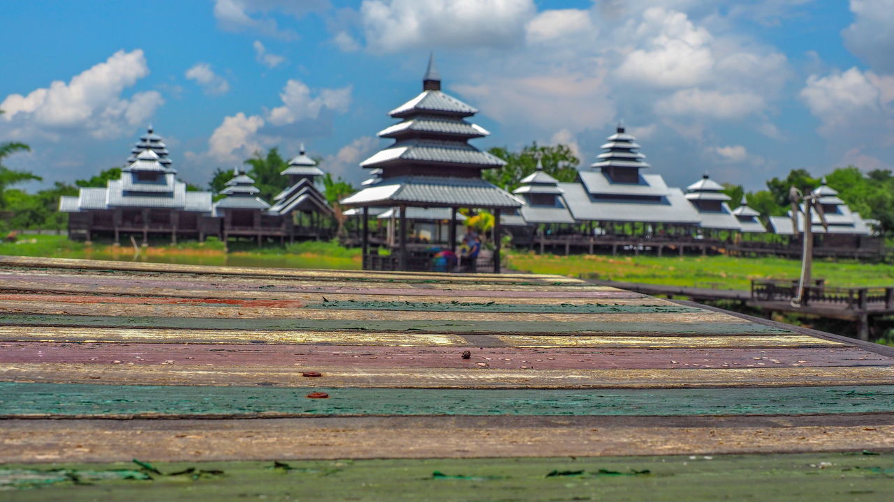 VIEW OF TEMPLE BUILDING AGAINST SKY