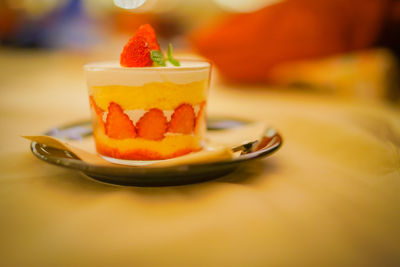 Close-up of dessert in plate on table