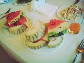 High angle view of food in plate