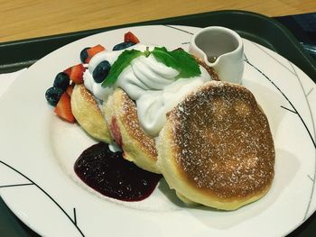 High angle view of breakfast served in plate