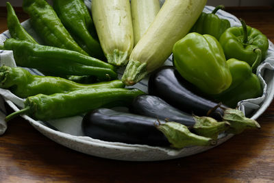 High angle view of vegetables on table