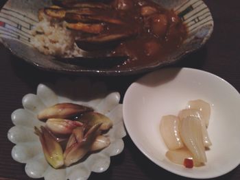 High angle view of food in plate