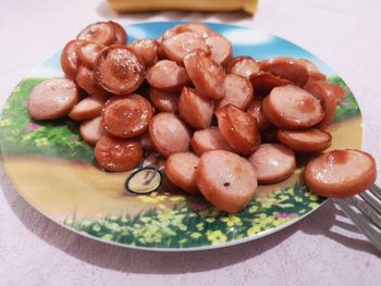 High angle view of breakfast served in plate