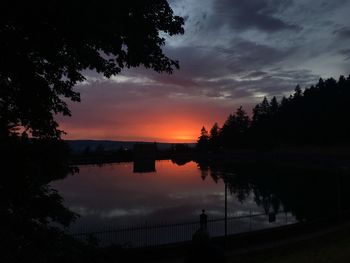 Scenic view of lake against sky during sunset