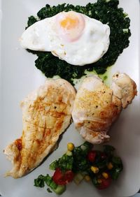 High angle view of breakfast served in plate