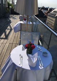 High angle view of potted plant on table at restaurant