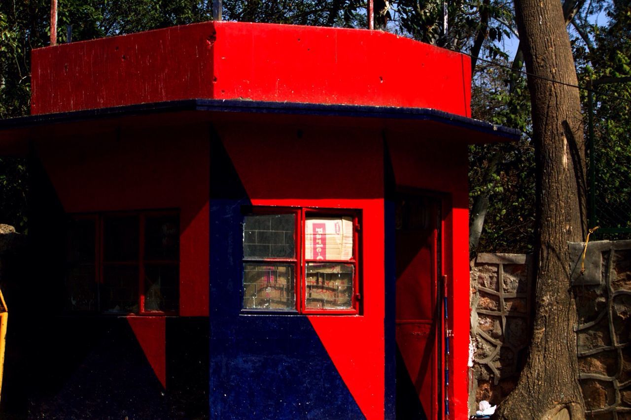 red, building exterior, built structure, architecture, tree, day, outdoors, no people, street, house, entrance, door, the way forward, road, transportation, sunlight, absence, empty, wood - material, city