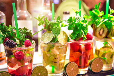 Close-up of fruits served on table