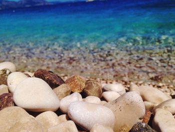 Surface level of pebbles on beach