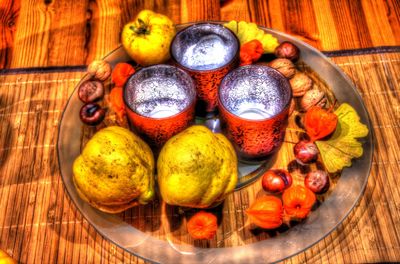 High angle view of fruits on table