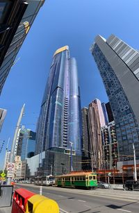 Low angle view of buildings against clear sky