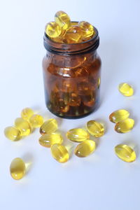 High angle view of drink in glass jar on white background