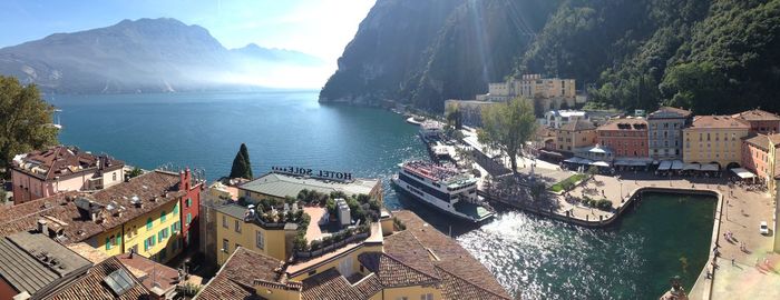 High angle view of lake at riva del garda