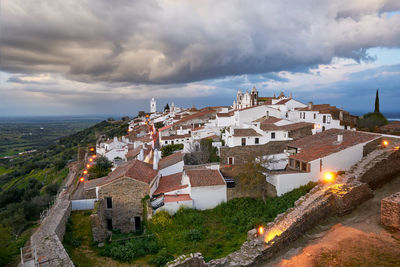 Monsaraz village at dawn with stormy wather in alentejo, portugal